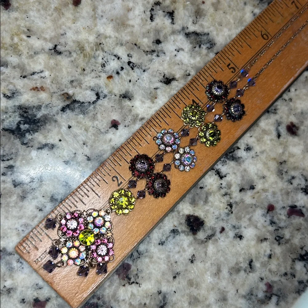 Liz Palacios Purple Pink Green Aurora Borealis Crystal Flower Pendant Necklace - Picture 6 of 14